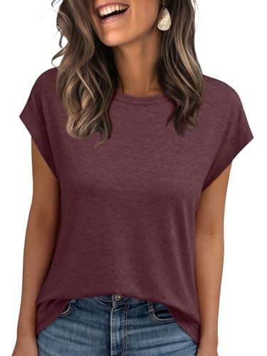 AUTOMET Womens Summer Tops T Shirts Cap Sleeve Business Casual Dressy Spring Fashion Outfits Cute Trendy Vacation Clothes 2025 WineRed S - Image 1