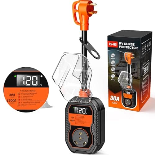 TOWTAMER 15,000J RV Surge Protector 30 Amp with LED Display, 30 Amp RV Surge Protector with Voltage Monitoring, Clear Error Codes, Comprehensive Detection, IP68 Waterproof Cover - Image 1