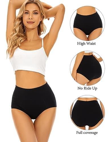POKARLA Womens Cotton Underwear High Waisted Full Coverage Underpants Soft Breathable Postpartum Panties Stretch Briefs Black - Image 3