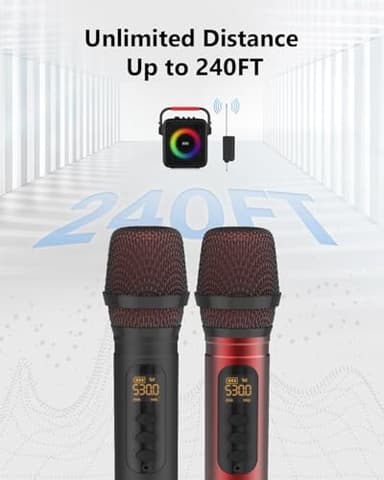 ROUWU Wireless Microphones, UHF Metal Dual Handheld Cordless Dynamic Karaoke Microphone Wireless, 1/4 "Output for Rechargeable Wireless Microphone, Wedding, Party,DJ, Church, Speech,Class Use, 240ft - Image 2