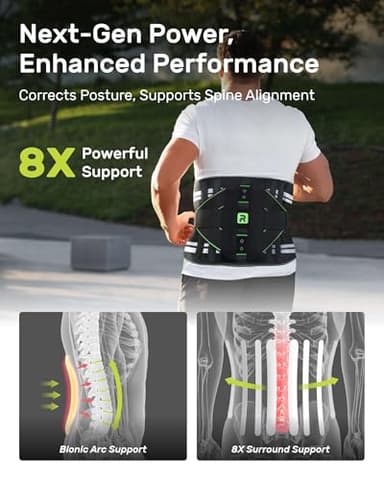 Rakiie Back Brace for Lower Back Pain Relief, 8X Powerful Lumbar Support with 3D Pad, Support Belt for Men Women, Breathable Back Support Brace with Adjustable Strap, Green Size M - Image 2