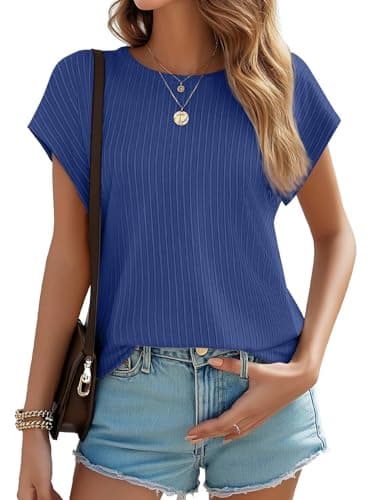 Boutique Tops for Women Trendy Blouses for Women Dressy Casual Teacher Outfits T Shirts Loose Fit Tee Blue M - Image 1