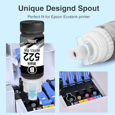 522 Black Ink Bottles ET-2800 ET-4800 ET-2400 ET-2803 Ink Refill Replacement for 522 Ink Refill Bottles Black for 2800 4800 Ink Compatible for Ecotank ET-2720 ET-4810 ET-2840 ET-4700 Printer,3 Pack - Image 5