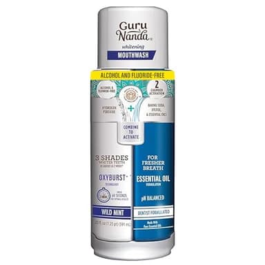GuruNanda Teeth Whitening Dual Barrel Oxyburst Mouthwash - Alcohol & Fluoride Free, Hydrogen Peroxide to Promote Whiter Teeth - Wild Mint - 20 Fl Oz - Image 1
