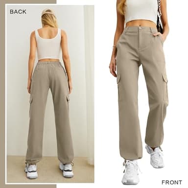 Women High Waisted Cargo Pants Wide Leg Casual Pants 6 Pockets Combat Military Trousers - Image 4