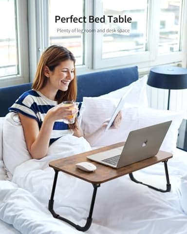 Ruxury Folding Lap Desk Laptop Stand Bed Desk Table Tray, Breakfast Serving Tray, Portable & Lightweight Mini Table for Sofa Couch Floor - Brown Wood - Image 3