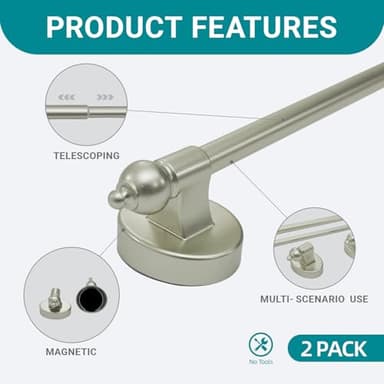 WL.Rocaille Magnetic Curtain Rods for Metal Doors and Window, Multi-Use Adjustable Appliances for Iron and Steel Place, Magnetic Towel Bar 16 to 28 Inch, 2 pack, Champagne - Image 3