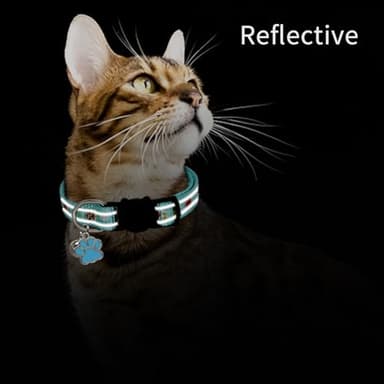 Giecooh 2 Pack Reflective Cat Collar, Breakaway Adjustable Cat Collar with Bells,Safety Buckle Collars for Boys and Girls Cats, Pawprints+Starfish - Image 2