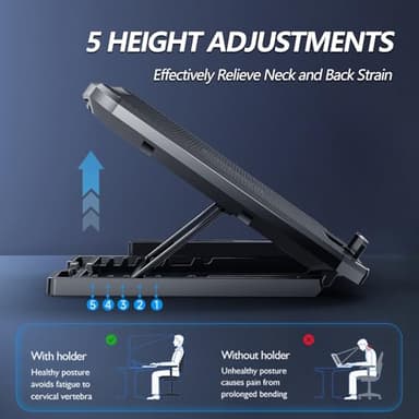 AIMIUZI Laptop Cooling Pad for Computer Laptop Cooler for 12-15.6 Inch Notebooks, Laptop Cooling Stand with 5 Quiet Fans, 5 Height Adjustable,2 USB Ports, Phone Stand - Image 3