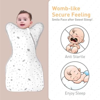 Premium Soft Cotton Swaddle Blanket Sleep Sack Arms Up Design 2 Packs 3-6 Months, Hands Up 3-Way Transitions to Arms-Free Wearable Sleeping Sack Bag for Baby Boys Girls Snug Fit Calms Startle Reflex - Image 2