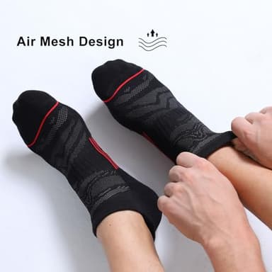 FITRELL 6 Pack Men's Ankle Running Socks Low Cut Cushioned No Show Athletic Sports, Shoe Size 9-12, Black+Red - Image 3