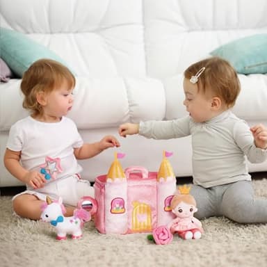 OUOZZZ Princess Castle Toys for 1-3 Year Old Girl - Baby Doll Plush House Stuffed Animal Set - Sensory Educational Toys for 12-18 Months Infant - First Birthday Gifts for Toddler - Image 4