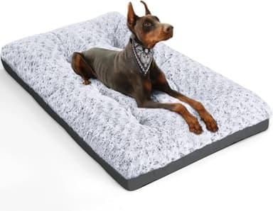 POCBLUE Deluxe Washable Dog Bed for Large Dogs Dog Crate Mat 35 Inch Comfy Fluffy Kennel Pad Anti-Slip for Dogs Up to 60 lbs, 35" x 23", Grey - Image 1
