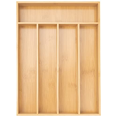 Besilord Silverware Organizer Kitchen Drawer Organizer Utensil Organizer Bamboo Silverware Holder Cutlery Organizer in Drawer Flatware Organizer Tray(5 slots, Natural - Image 1