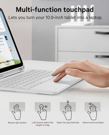 CHESONA for iPad 10th Generation Case with Keyboard, 7 Color Backlight, Multi-Touch Trackpad, Flip Stand Case with Pencil Holder, 2 Wireless Channels for iPad (A16) 11th/10th Gen (2025/2022), White - Image 7