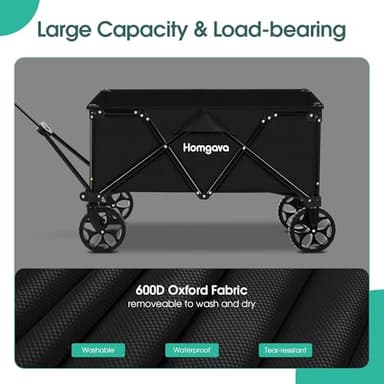 Homgava Collapsible Folding Wagon Heavy Duty,Foldable Utility Cart with Wheels,Large Capacity,for Grocery Outdoor Camping Beach Gardening Shopping Fishing Black - Image 3