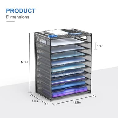 OUTWOLF 10 Tier Paper Organizer - Letter Tray Mesh Desk File Organizer with Handles for Office School Desktop, Black - Image 5