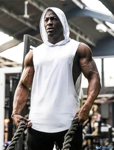 COOFANDY Men's Workout Hooded Tank Tops Bodybuilding Muscle Cut Off T Shirt Sleeveless Gym Hoodies White - Image 5