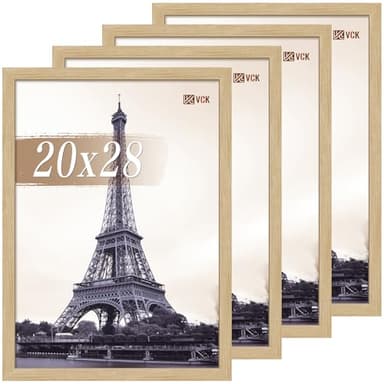 VCK 20x28 Picture Frame Set of 4 - Oak, Gallery-Quality Wood Poster Frames, 1.1-Inch Wide Border, Polished Plexiglass, Vertical or Horizontal Wall Display for Photo/Art/Prints, Natural Oak - Image 1