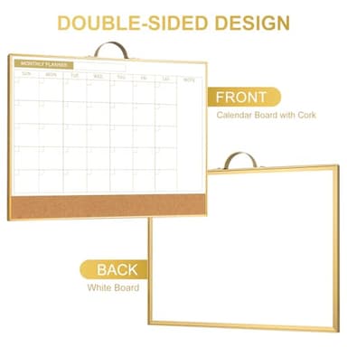 ARCOBIS Dry Erase Calendar with Cork Board for Wall, 12"x16" Double-Sided Calendar Whiteboard & White Board with Gold Frame, Magnetic Monthly Planning Board for Home, Office, School - Image 4