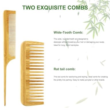 MRD Hair Brush Set, Natural Bamboo Comb Paddle Detangling Hairbrush, Wide-tooth and tail comb No Bristle, suit for Women Men and Kids Thick/Thin/Curly/Dry Hair Gift kit - Image 6