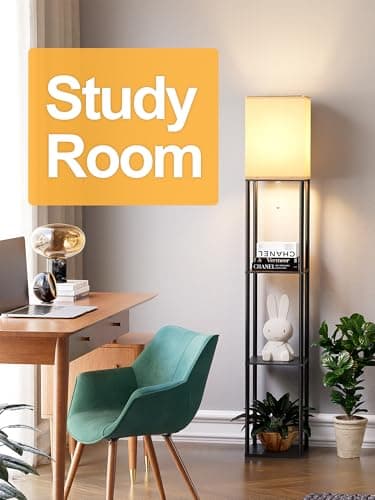 Floor Lamp with Shelves for Living Room, Shelf Floor Lamp with 3 CCT LED Bulb, Corner Display Standing Column Lamp Etagere Organizer Tower Nightstand with White Linen Shade for Bedroom, Office - Image 7