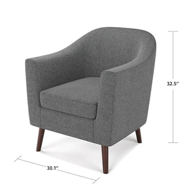 SIMPLIHOME Thorne Accent Chair - 30 inch Wide Upholstered Contemporary Arm Chair in Shadow Grey, for Living Room or Bedroom with Curved Back, Removable Cushion, and Durable Fabric Upholstery - Image 3