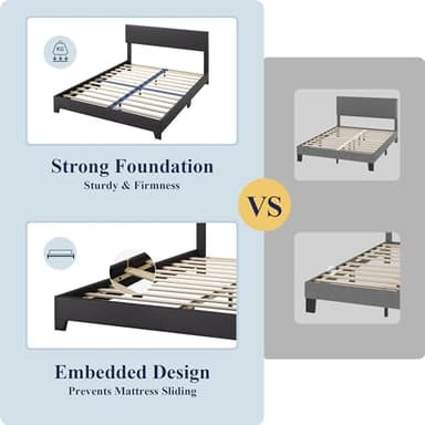 Allewie Full Size Bed Frame with Adjustable Headboard, Faux Leather Platform Bed with Wood Slats, Heavy Duty Mattress Foundation, No Box Spring Needed, Noise-Free, Easy Assembly, Black - Image 6