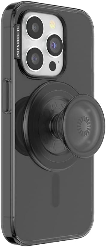 PopSockets iPhone 15 Pro Case with Round Phone Grip Compatible with MagSafe, Phone Case for iPhone 15 Pro, Wireless Charging Compatible - Black Translucent - Image 1