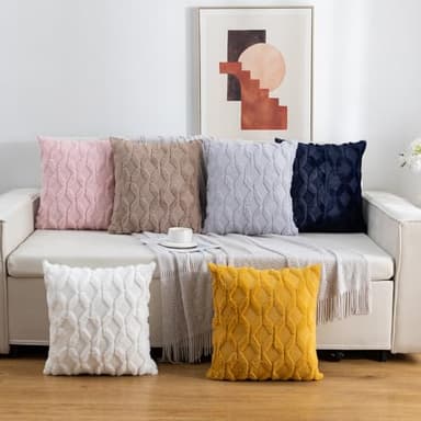 Mimkus Boho Faux Wool Pillow Covers 18 x 18 Inch Set of 2 Soft Plush Short Wool Pillowcase Square Velvet Cushion Case for Sofa Bedroom, Khaki - Image 3