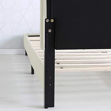 Furinno Laval Button Tufted Upholstered Platform Bed Frame, Twin, Linen - Image 7