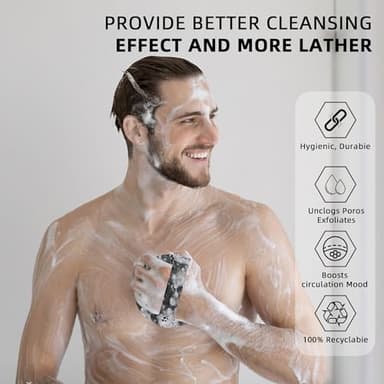 Silicone Body Scrubber, Exfoliating Body Wash Scrubbers Exfoliator, Shower Body Brush for Effective Showering Exfoliation and Gentle Massage, Lather Well and Anti-Slip Handle Loofah (Black) - Image 2