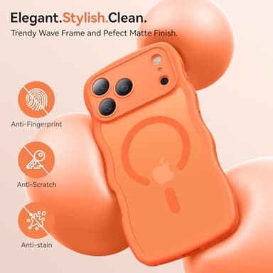 3 in 1 Magnetic for iPhone 17 Pro Max Case, Cute Wavy [Full Camera Protection][Fit for MagSafe] 1X Screen Protector+1X Wrist Strap, Anti-Slip Trendy Women Girly Case for iPhone 17 Pro Max 6.9", Orange - Image 5