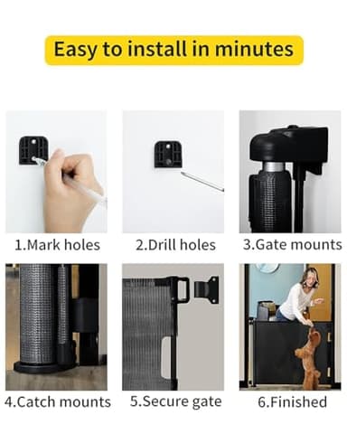 dearlomum Retractable Baby Gate,Mesh Baby Gate or Mesh Dog Gate,33" Tall,Extends up to 55" Wide,Child Safety Gate for Doorways, Stairs, Hallways, Indoor/Outdoor（Black,33"x55") - Image 5