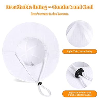 Baby Girl Sun Hat with UPF 50+ Outdoor Adjustable Beach Hat with Wide Brim Bucket Hats (12-24 Months, White Beige Stripe 2pcs) - Image 4