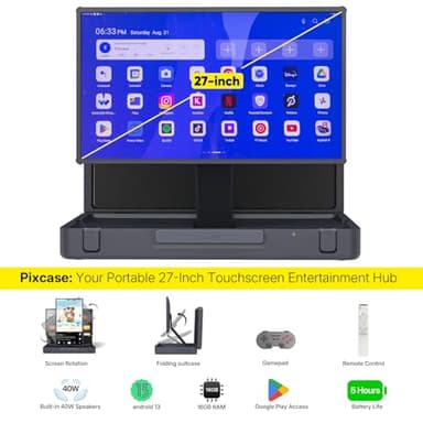 MP Mobile Pixels 27" Pixcase Computer Monitor, 1080P Touchscreen with 16GB RAM, Google Play Access, 40W Speakers, Compact Suitcase Design, Gamepad & Remote Included, Windows/Mac/Switch/Consoles - Image 2