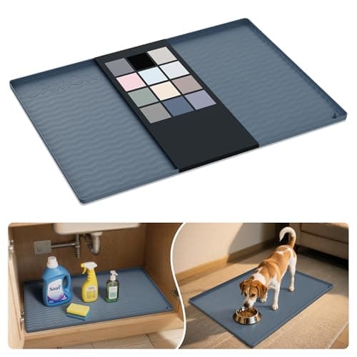 URMONA Waterproof Silicone Under Sink Mat 22'' x 22'' Shelf Liner for Kitchen and Bathroom, Cabinet and Counter Protector, Storage and Organizers, Litter Mat, Pet Cat Puppy Essentials(Dark Grey) - Image 1
