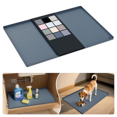 URMONA Waterproof Silicone Under Sink Mat 22'' x 22'' Shelf Liner for Kitchen and Bathroom, Cabinet and Counter Protector, Storage and Organizers, Litter Mat, Pet Cat Puppy Essentials(Dark Grey) - Image 1