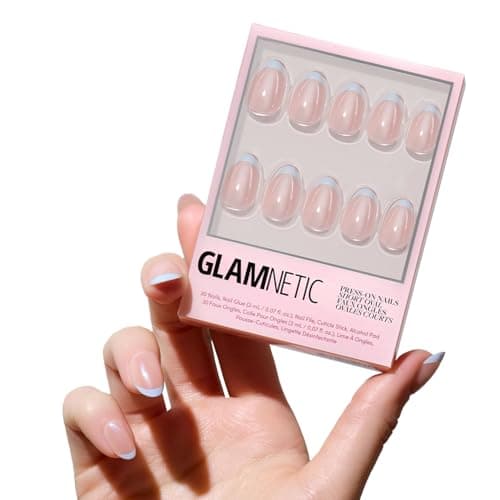 Glamnetic Press On Nails - Into Blue | Glazed Short Oval Fake Nails with Periwinkle French Tips, Reusable Summer Nails | 15 Sizes - 30 Nail Kit with Glue - Image 1