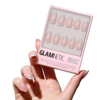 Glamnetic Press On Nails - Into Blue | Glazed Short Oval Fake Nails with Periwinkle French Tips, Reusable Summer Nails | 15 Sizes - 30 Nail Kit with Glue - Image 1