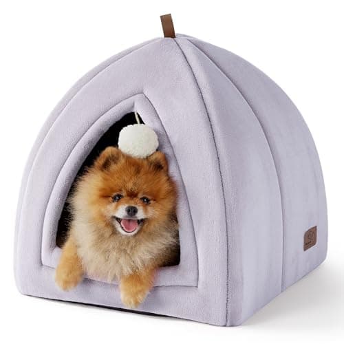Bedsure Cat Beds for Indoor - 2 in 1 Cat Cave House Tent for Kittens and Small Pets with Removable Washable Cushioned Pillow, Foldable Kitten Hideaway with Non-Slip Bottom, Purple, 17.3 inches - Image 1