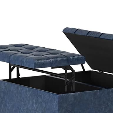 SIMPLIHOME Harrison 36 inch Wide Transitional Square Coffee Table Storage Ottoman in Denim Blue Vegan Faux Leather, Assembled, For the Living Room and Bedroom - Image 7