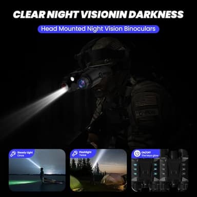 Night Vision Goggles, Night Vision Binoculars for Adults, 4K 2500FT Head-Mounted Infrared NVG with 64GB Card, Tactical Light, 8X Digital Zoom for Outdoor, Camping and Travel Clear Vision at Night - Image 4