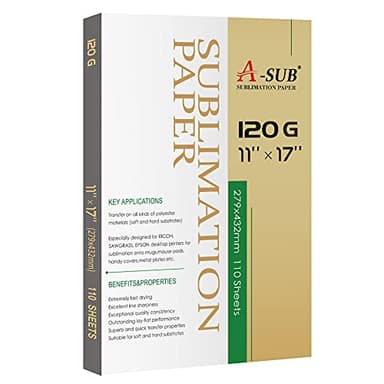 A-SUB Sublimation Paper 11x17 Inch 120GSM, 110 Sheets - Compatible with Inkjet Printers & Sublimation Inks, High Transfer Efficiency for T-Shirts, Mugs, Crafts - Image 1
