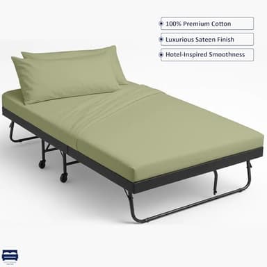 Cottingon 4 Pc Cot Sheets 28"x75" Set, 100% Egyptian Cotton, Perfect for Rollaway Beds, Narrow Twin, Camping, Cot Size, Rv Bunk, Guest Bed Replacement 7" Deep Mattress, Sage Solid - Image 5