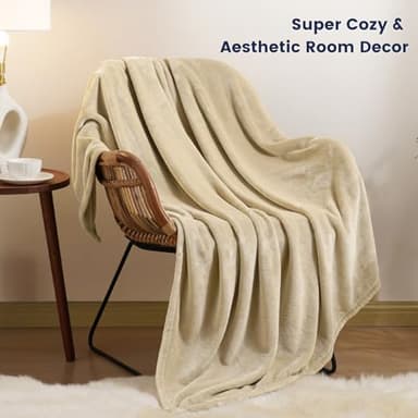 David's Home Soft Fleece Blanket Queen Size, 300GSM Warm Comfy for Fall Winter, Cozy Plush Lightweight Fuzzy Blanket for Bed, Couch, Sofa, Travel, Office, Chirstmas Gift for Women,Khaki,90x90 inches - Image 3
