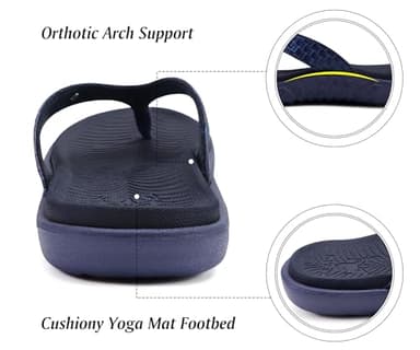 KuaiLu Flip Flops for Women Ladies Yoga Mat Comfortable Sport Walking Thong Sandal With Plantar Fasciitis Arch Support Slip-on Slides Indoor Outdoor For Summer Size 9 Dark Blue - Image 3