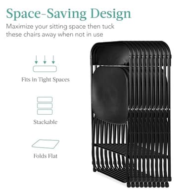 Best Choice Products Set of 10 Plastic Folding Chairs, Portable Stacking Indoor Outdoor Seating for Home, Yard, Garden, Parties, Events w/Non-Slip Feet, 350lb Weight Capacity - Black - Image 6