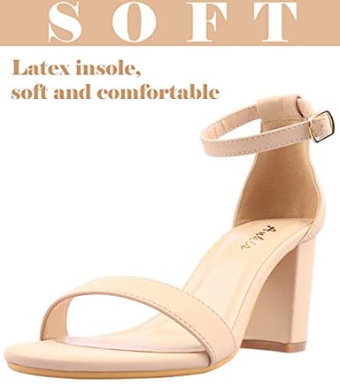 Ankis Nude Heels for Women - Open Toe Ankle Strap Chunky Heel Pump Sandals Party Wedding Strappy Buckle Sandals Standard Size 2.75 Inches Tall Thick Heel Design (Nude Nubuck, numeric_7) - Image 5