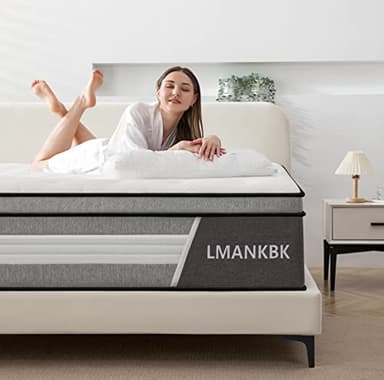 LMANKBK King Mattress, 14 Inch Innerspring Hybrid Mattresses in a Box with Gel Memory Foam, Individually Wrapped Encased Coil Pocket Spring Mattress, Pressure Relief, Medium Firm Support,76"*80"*14"… - Image 1